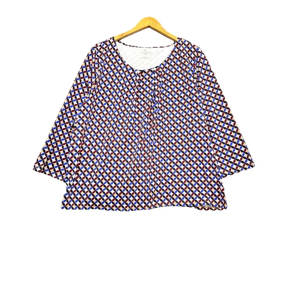 Talbots Top‎ Size 3X Abstract Liquid Knit Blouse Artsy Office Popover Stretchy